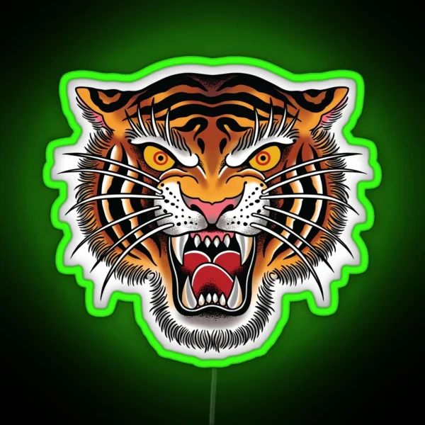 Tiger Head Tattoo Design RGB Neon Sign