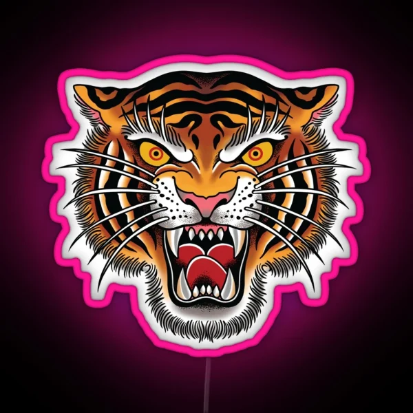 Tiger Head Tattoo Design RGB Neon Sign