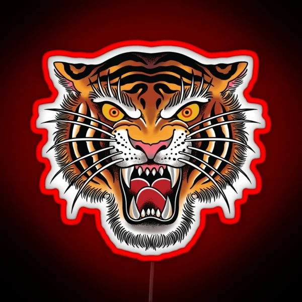 Tiger Head Tattoo Design RGB Neon Sign