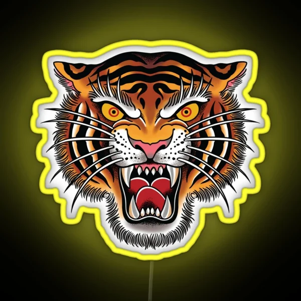Tiger Head Tattoo Design RGB Neon Sign