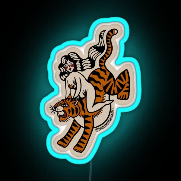 Tiger Lady Tattoo Flash RGB Neon Sign