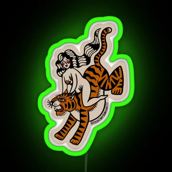 Tiger Lady Tattoo Flash RGB Neon Sign