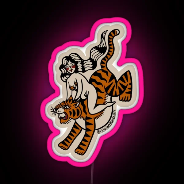 Tiger Lady Tattoo Flash RGB Neon Sign