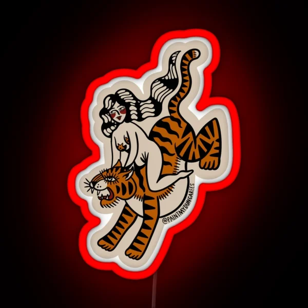Tiger Lady Tattoo Flash RGB Neon Sign