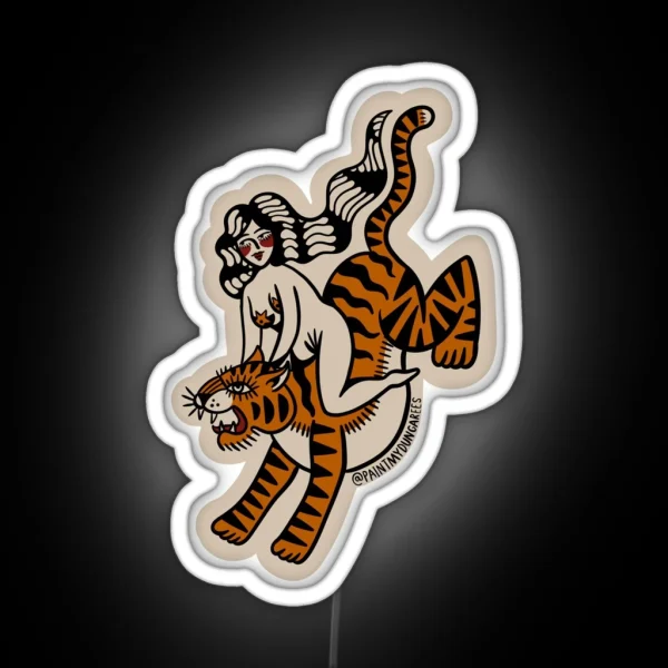 Tiger Lady Tattoo Flash RGB Neon Sign