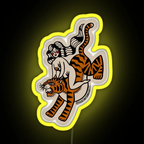 Tiger Lady Tattoo Flash RGB Neon Sign