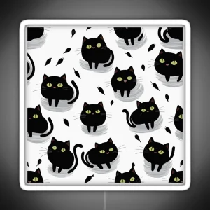 Tiny Black Playful Cats Seamless Pattern RGB Neon Sign