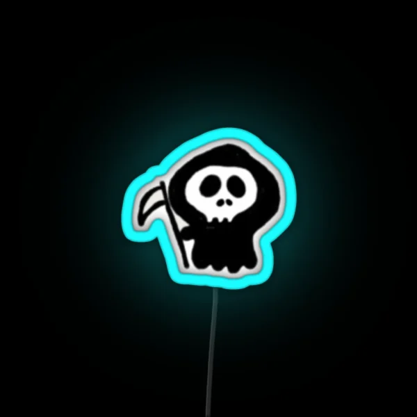 Tiny Grim Reaper Doodle RGB Neon Sign