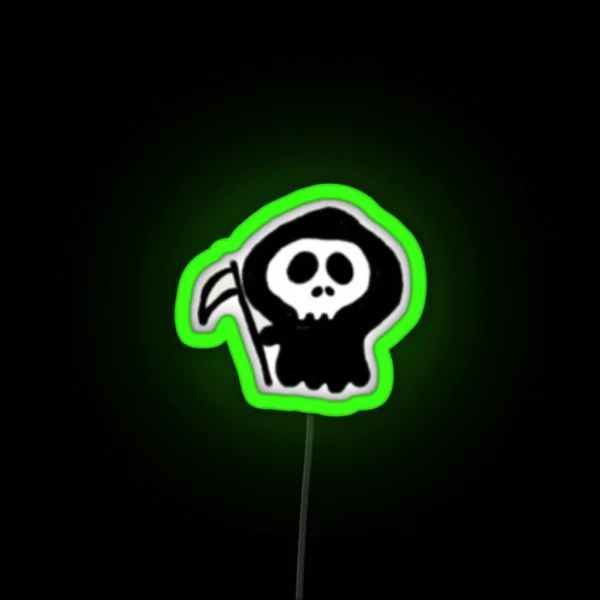 Tiny Grim Reaper Doodle RGB Neon Sign