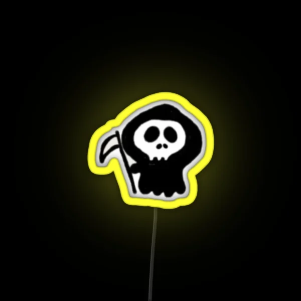 Tiny Grim Reaper Doodle RGB Neon Sign