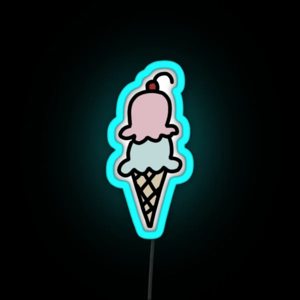 Tiny Simple Ice Cream Drawing Colorful RGB Neon Sign