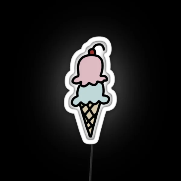 Tiny Simple Ice Cream Drawing Colorful RGB Neon Sign