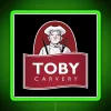 Neon Toby Carvery restaurant brand illuminated signage in RGB color