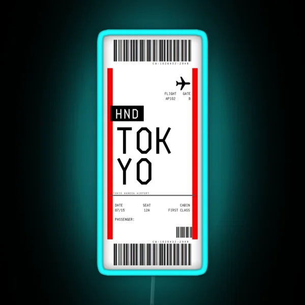 Tokyo Boarding Pass RGB Neon Sign