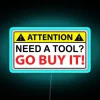 Neon Construction Site Sign for Tool Box Humor in Workshops