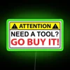 Retro-Style Neon Toolbox Sign for Carpenters, Electricians, and Plumbers Workspace Decor.