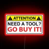 Retro Neon Sign: Tool Box Warning for Carpenters and Electricians