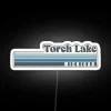 Vibrant LED lighted map of Torch Lake, Michigan, colorful display.