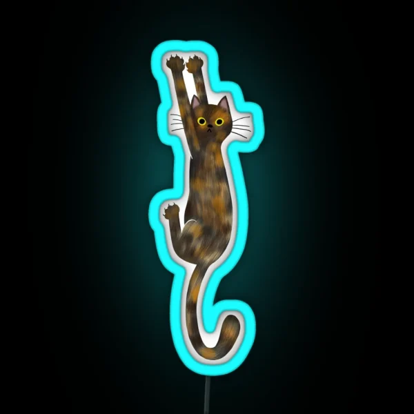 Tortoise Shell Cat Hanging On Tortie Cat With RGB Neon Sign