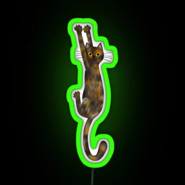 Tortoise Shell Cat Hanging On Tortie Cat With RGB Neon Sign