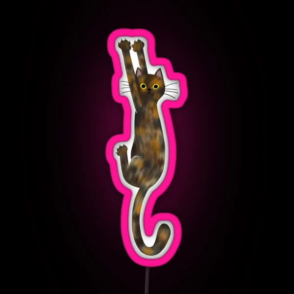 Tortoise Shell Cat Hanging On Tortie Cat With RGB Neon Sign
