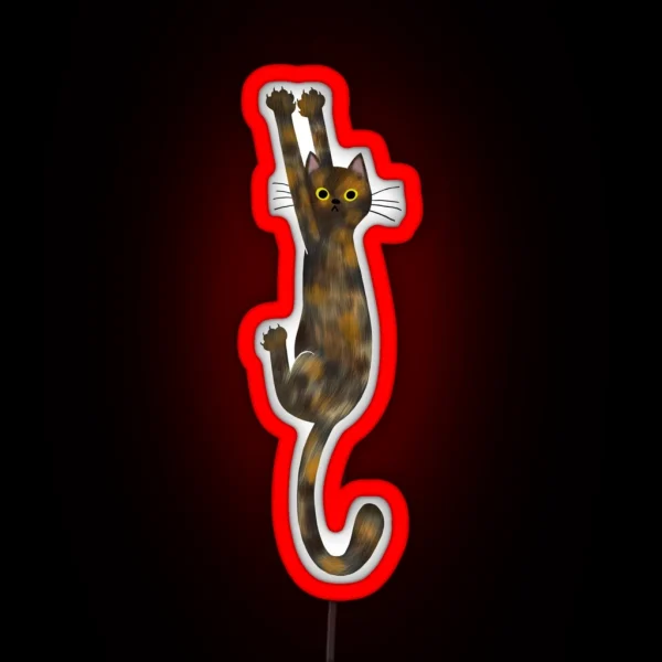 Tortoise Shell Cat Hanging On Tortie Cat With RGB Neon Sign