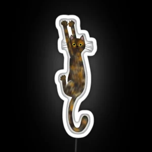 Tortoise Shell Cat Hanging On Tortie Cat With Yellow Eyes RGB Neon Sign