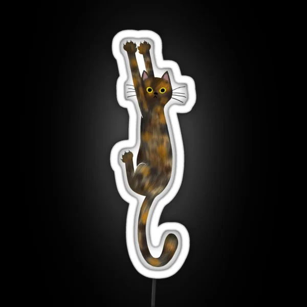 Tortoise Shell Cat Hanging On Tortie Cat With RGB Neon Sign