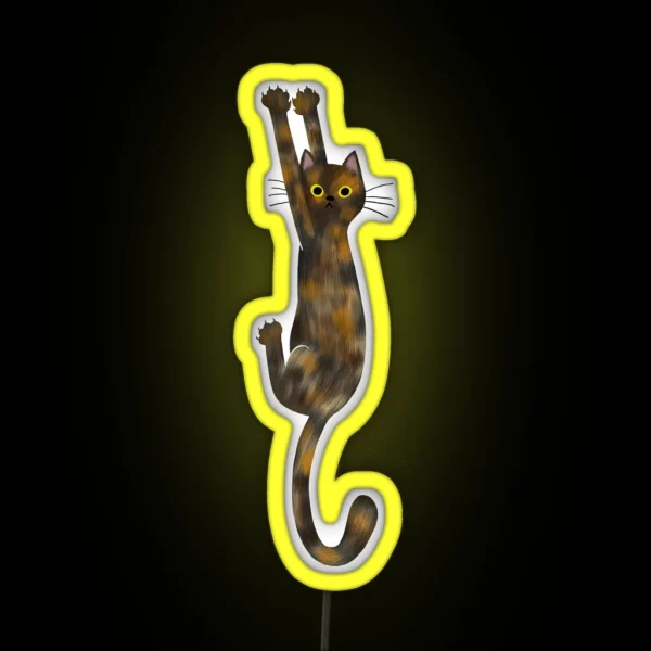 Tortoise Shell Cat Hanging On Tortie Cat With RGB Neon Sign