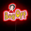 RGB neon sign featuring Tracy Beaker's iconic 'Bog Off' phrase.