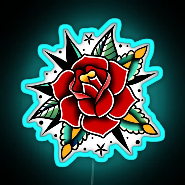 Traditional Old School Tattoo Rose RGB Neon Sign