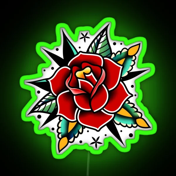 Traditional Old School Tattoo Rose RGB Neon Sign