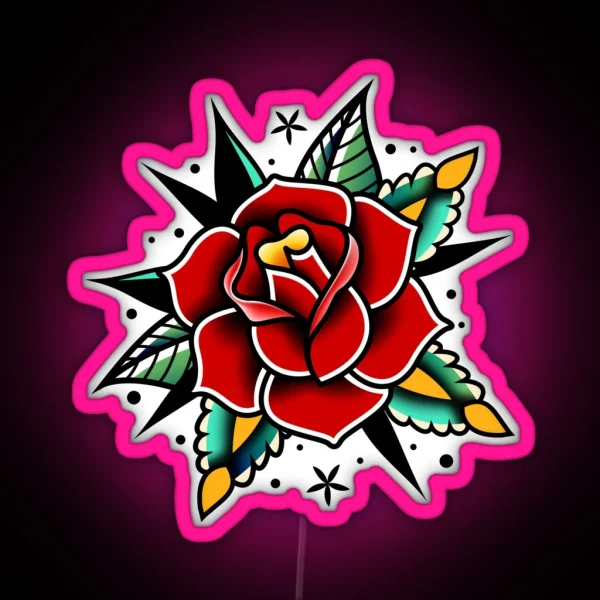 Traditional Old School Tattoo Rose RGB Neon Sign