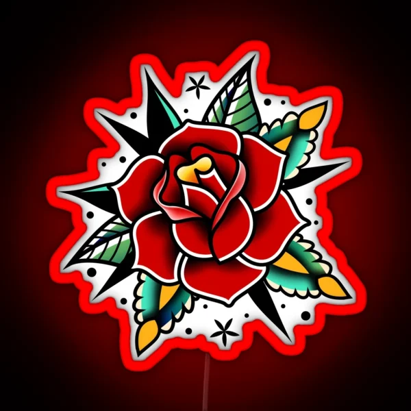 Traditional Old School Tattoo Rose RGB Neon Sign
