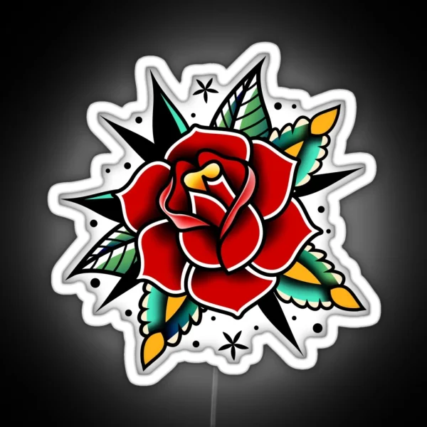 Traditional Old School Tattoo Rose RGB Neon Sign