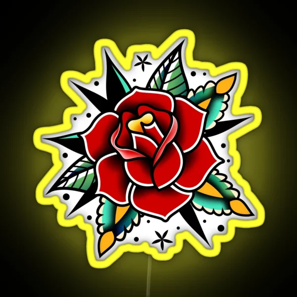 Traditional Old School Tattoo Rose RGB Neon Sign