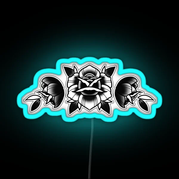 Traditional Rose Tattoo Design RGB Neon Sign