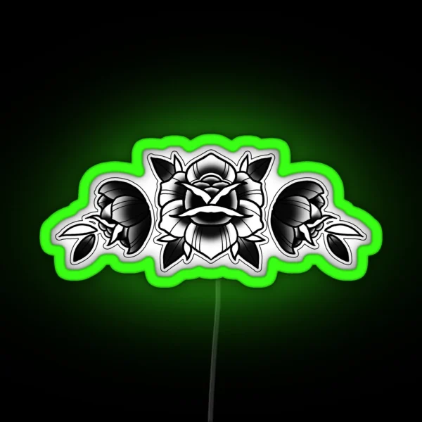 Traditional Rose Tattoo Design RGB Neon Sign