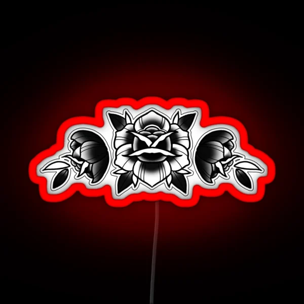 Traditional Rose Tattoo Design RGB Neon Sign