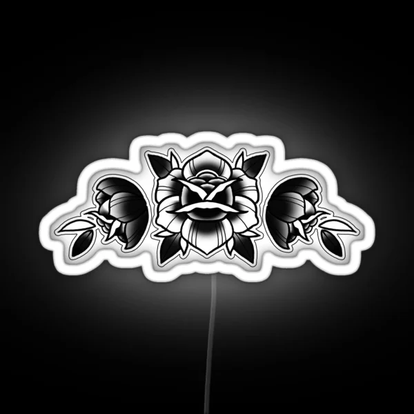 Traditional Rose Tattoo Design RGB Neon Sign