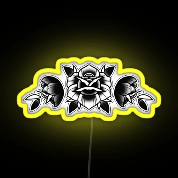 Traditional Rose Tattoo Design RGB Neon Sign