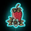 Vintage strawberry red neon sign with traditional distressed metal finish.
