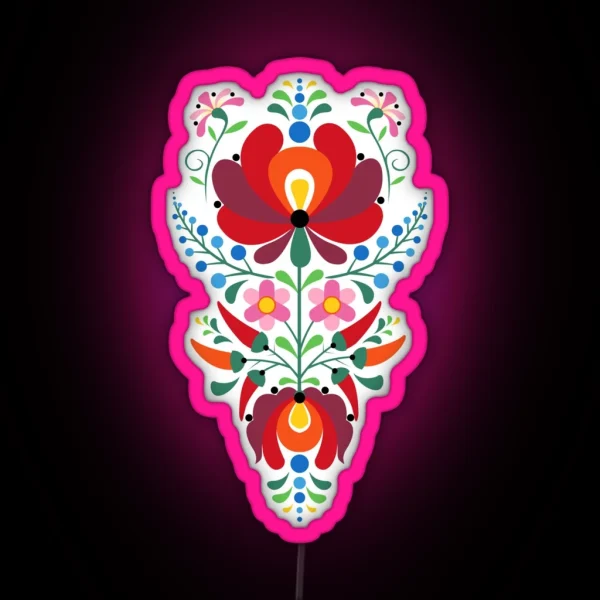 Traditional Style Hungarian Flowers Design On RGB Neon Sign