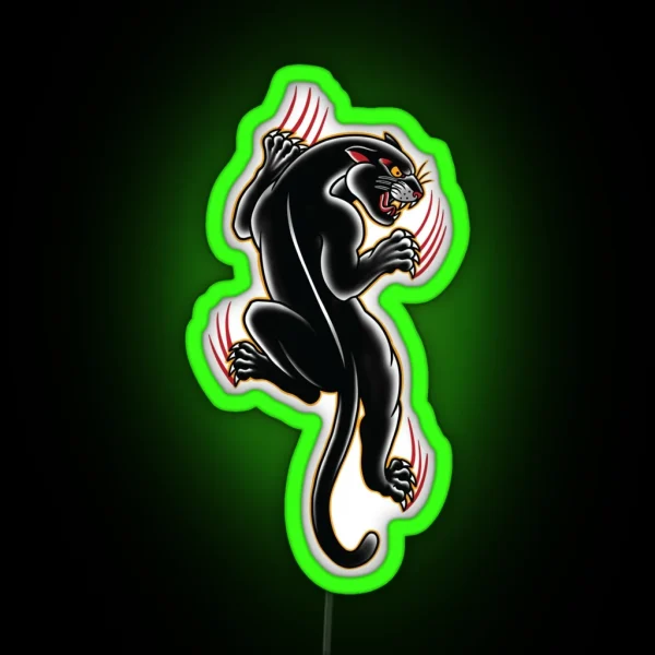 Traditional Tattoo Panther Illustration RGB Neon Sign