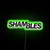 Vibrant neon Trafalgar Law inspired shambles themed living room decor.