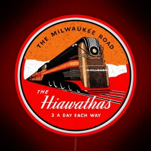 TRAIN THE MILWAUKEE ROAD THE HIAWATHAS VINTAGE STYLE ART DECO TRAVEL DECAL RGB Neon Sign