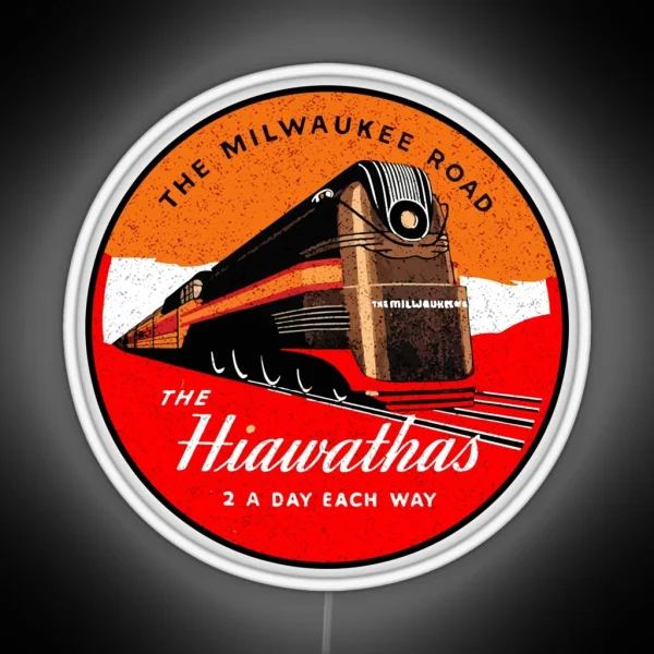 TRAIN THE MILWAUKEE ROAD THE HIAWATHAS VINTAGE STYLE ART DECO TRAVEL DECAL RGB Neon Sign