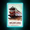 Vibrant Trans Europe Express-inspired retro travel signage with colorful RGB accents