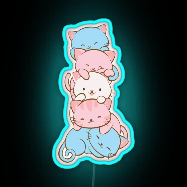 Transgender Pride Flag Cute Kawaii Cats Subtle LGBTQ RGB Neon Sign