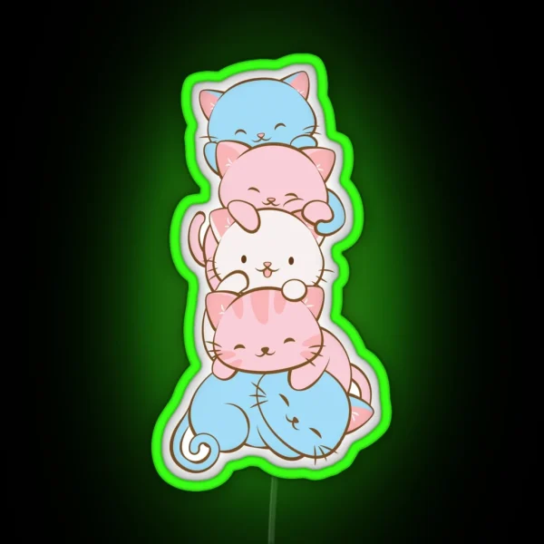 Transgender Pride Flag Cute Kawaii Cats Subtle LGBTQ RGB Neon Sign